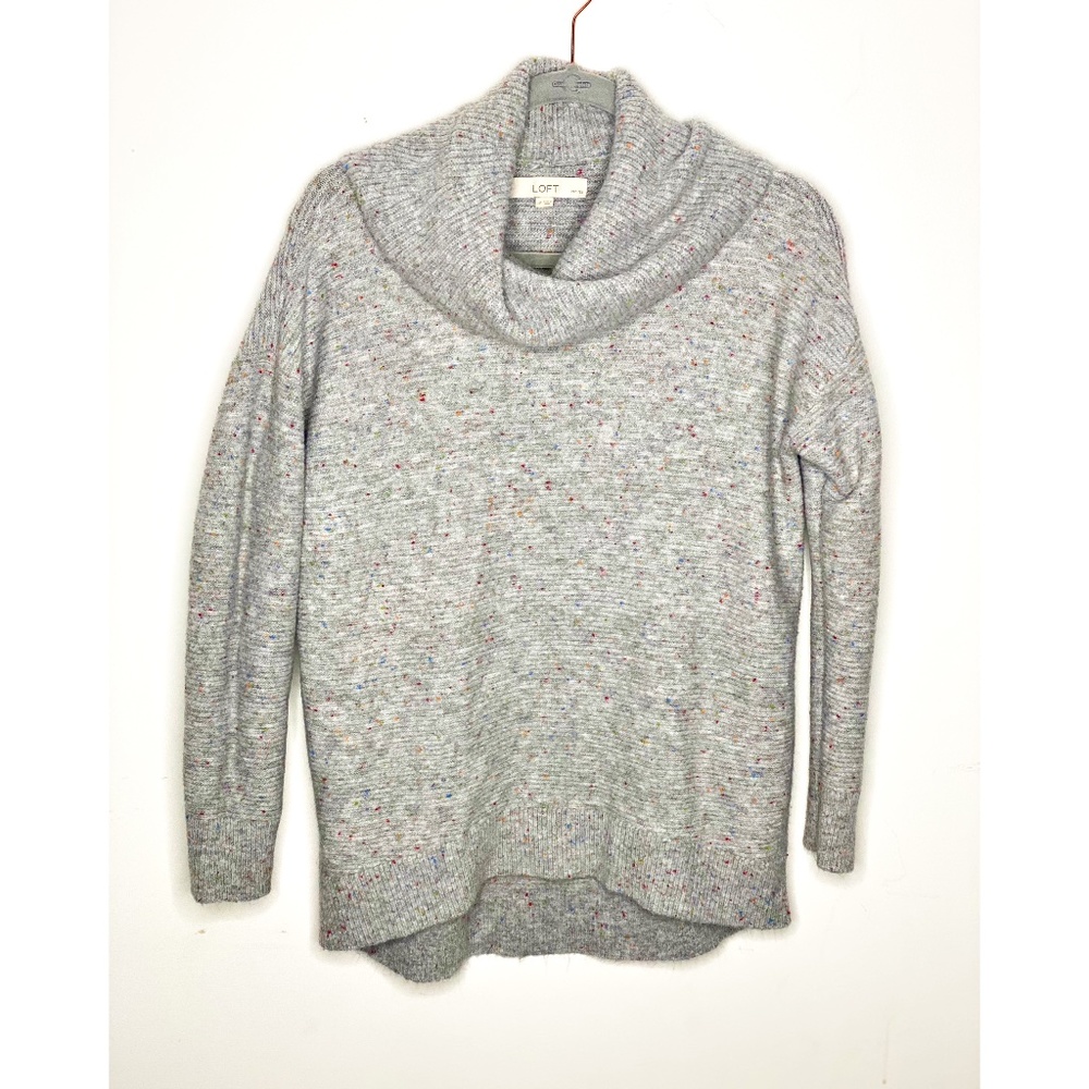 LOFT Speckled Confetti Ribbed Cowl Neck Sweater Size Large Petites